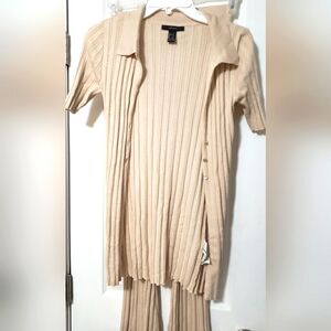 Forever 21 Ribbed Knit Cardigan Set in Beige